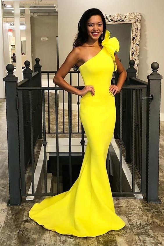 One Shoulder Fitted Yellow Pageant ...